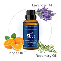 nexon botanics zen sleep essential oil 1 fl oz bottle contains lavender, orange and rosemary oil