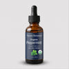A 1 fl oz amber glass dropper bottle of Nexxon Botanics Organic Peppermint essential oil, featuring a dark navy blue label with white text and a green peppermint leaf graphic, set against a light gray background.