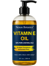Nexon Botanics Vitamin E Oil 8 fl oz (236 ml) clear pump bottle containing 100% pure D-Alpha Tocopherol for face, skin, nails, hair, and scalp care.