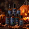halloween bundle including clove oil, stress relief roll-on, organic frankincense oil, zen sleep blend, organic peppermint oil and robbers spice and breathe blend